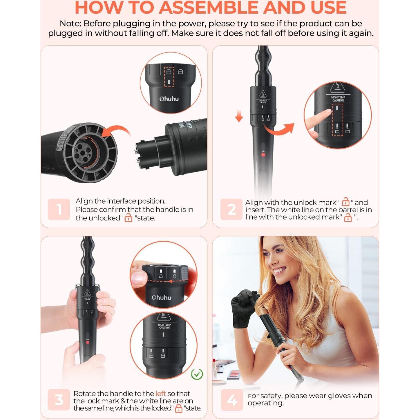 Set Rizador 5 en 1 Ohuhu Cerámico Intercambiable Negro