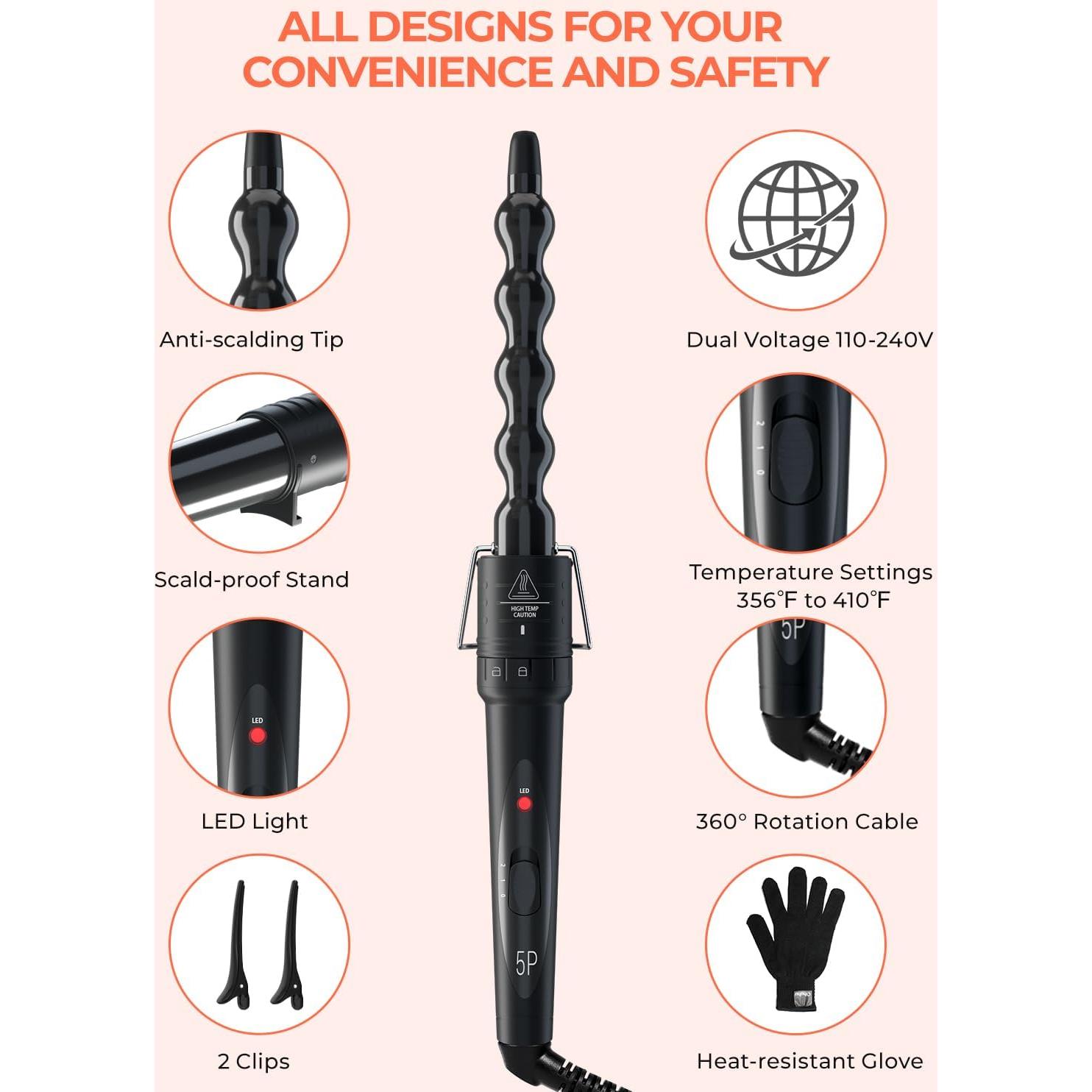 Set Rizador 5 en 1 Ohuhu Cerámico Intercambiable Negro