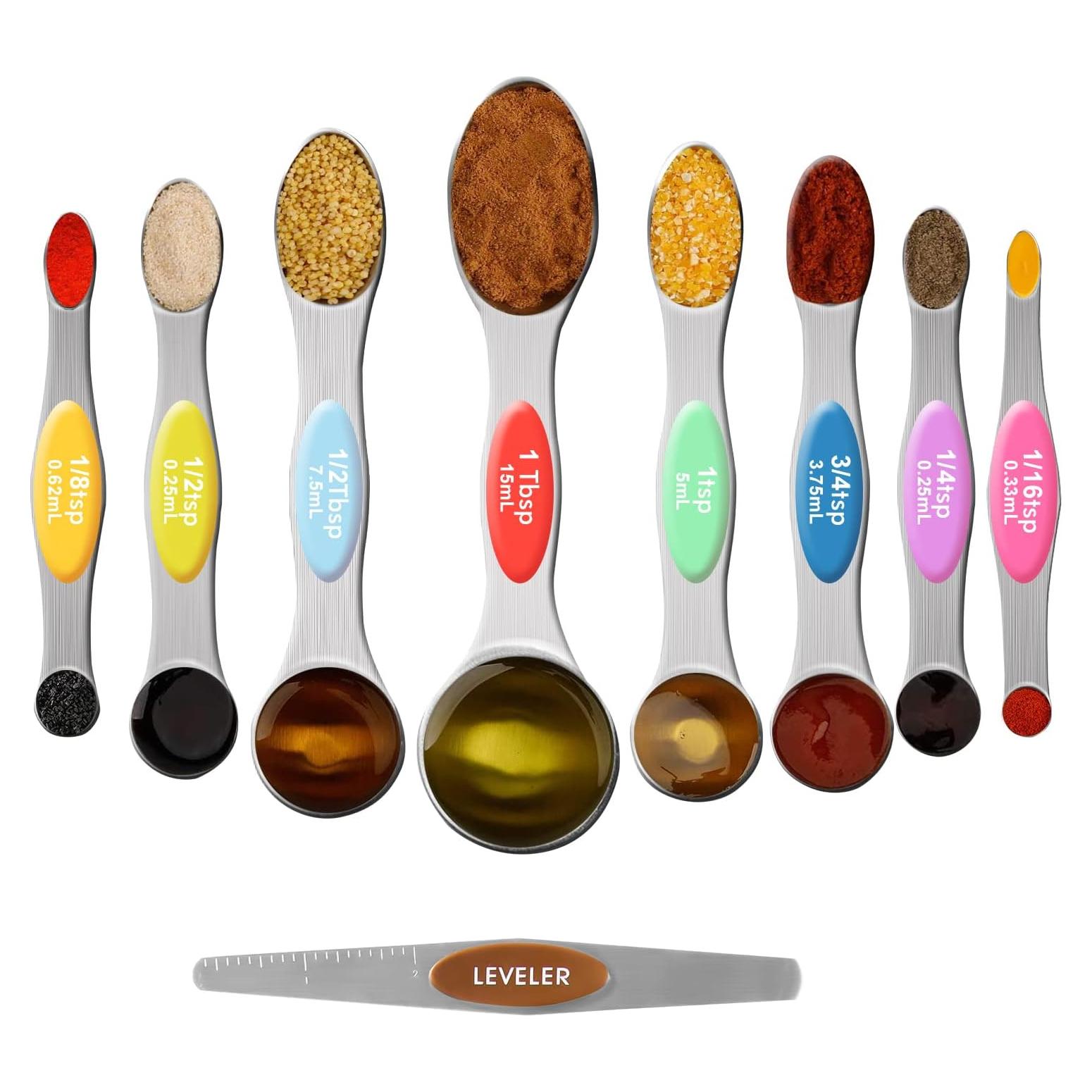 Juego de 9 Cucharas Medidoras Magnéticas Oeedsns Acero Inoxidable