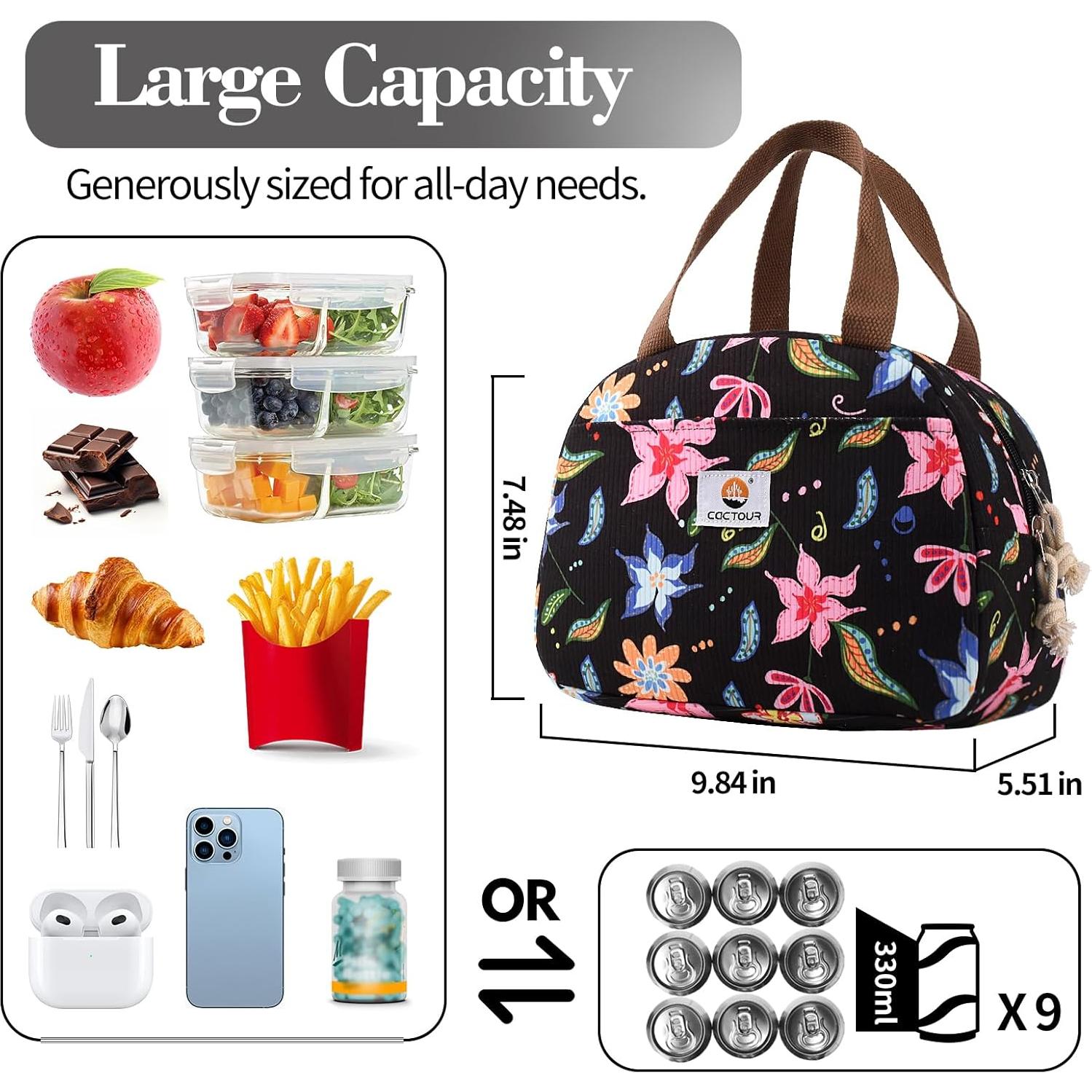 Bolsa de Almuerzo Aislada CaCTOUR Floral 6.5L para Mujeres