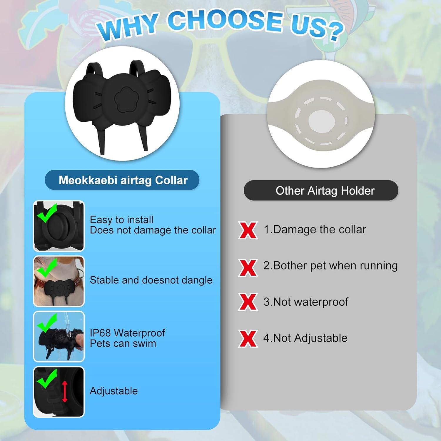 Airtag Dog Collar Holder - Silicone IPX8 Waterproof Airtag Cat Collar - Secure and Stylish, Adjustable Strap Fits All Widths