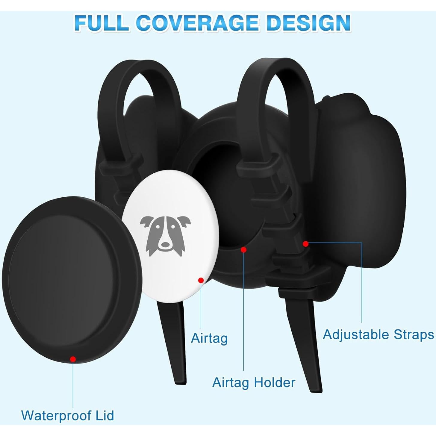 Airtag Dog Collar Holder - Silicone IPX8 Waterproof Airtag Cat Collar - Secure and Stylish, Adjustable Strap Fits All Widths