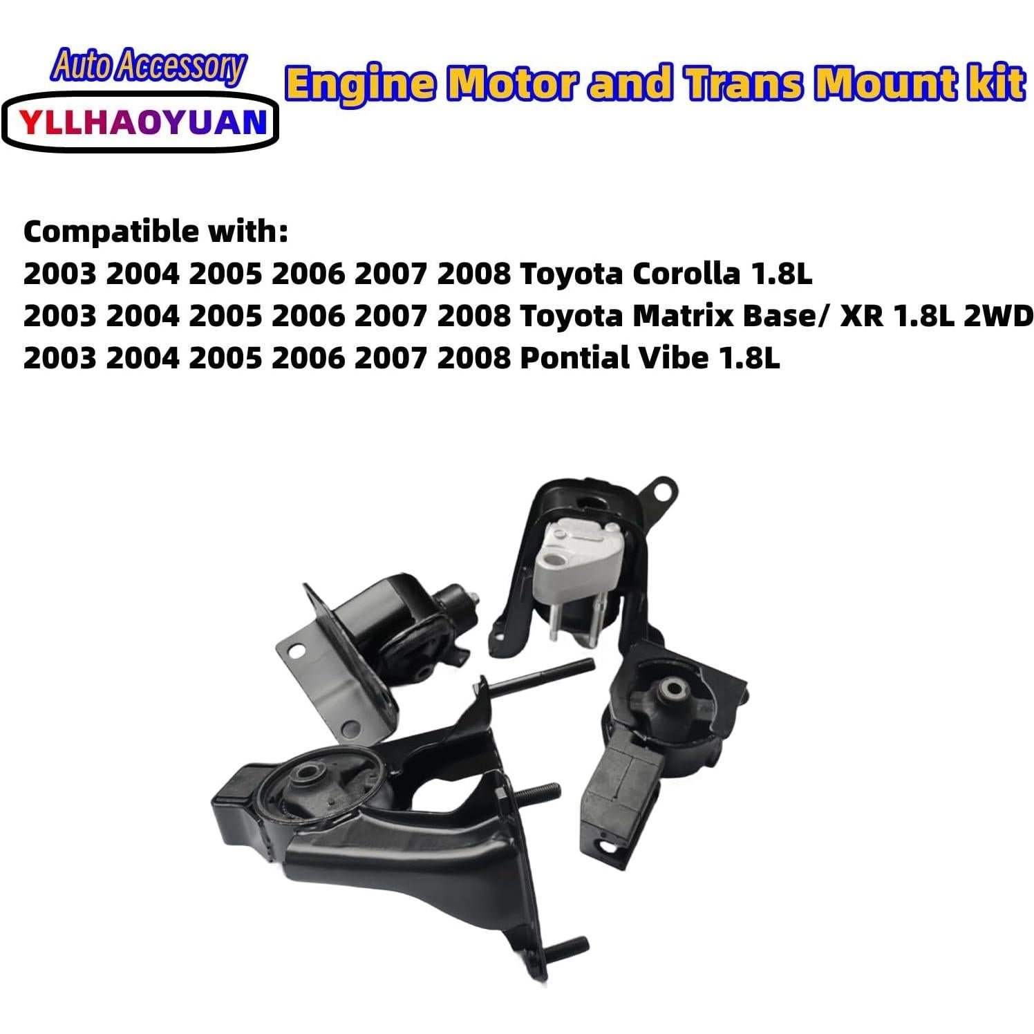 Engine Motor Mount Set 4Pcs Fits for 2003 2004 2005 2006 2007 2008 Corolla 1.8L Matrix Base/ XR 1.8L 2WD Pontial Vibe 1.8L A4220 A4219 A4218 A4221
