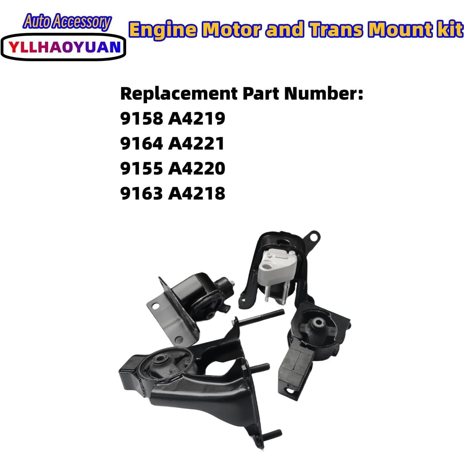 Engine Motor Mount Set 4Pcs Fits for 2003 2004 2005 2006 2007 2008 Corolla 1.8L Matrix Base/ XR 1.8L 2WD Pontial Vibe 1.8L A4220 A4219 A4218 A4221