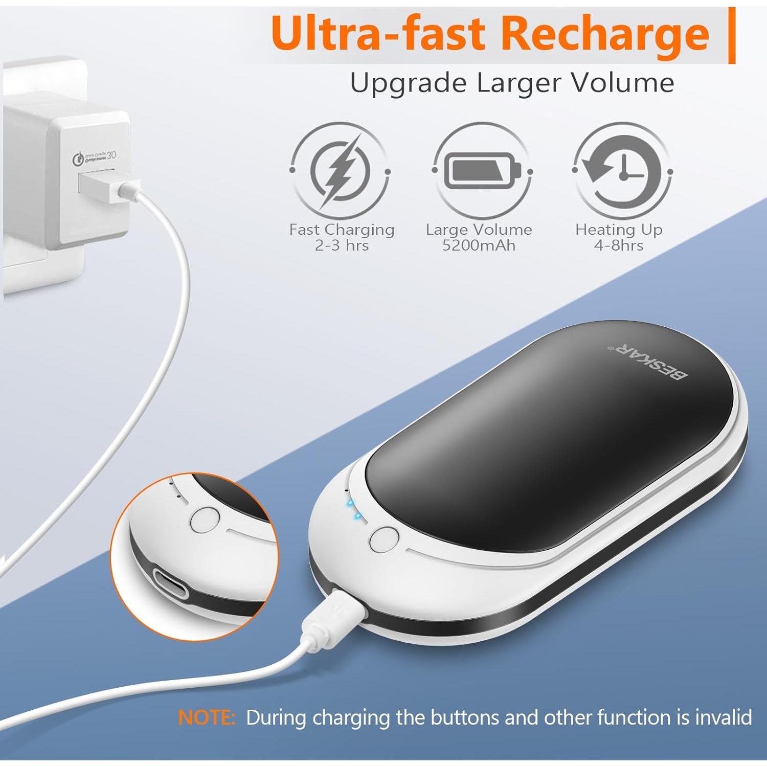 Calentador de Manos Recargable BESKAR 5200mAh Doble Cara