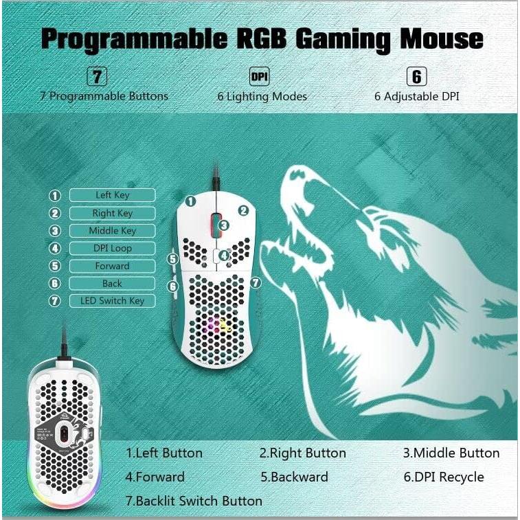 Ratón Gaming ZIYOU LANG RGB con Cable 6400 DPI Ultraligero