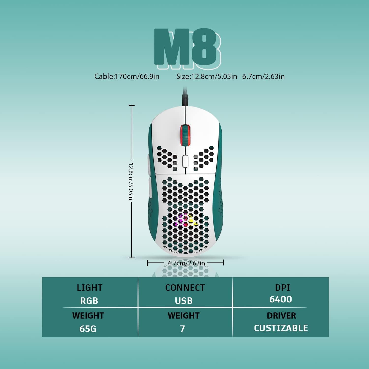 Ratón Gaming ZIYOU LANG RGB con Cable 6400 DPI Ultraligero