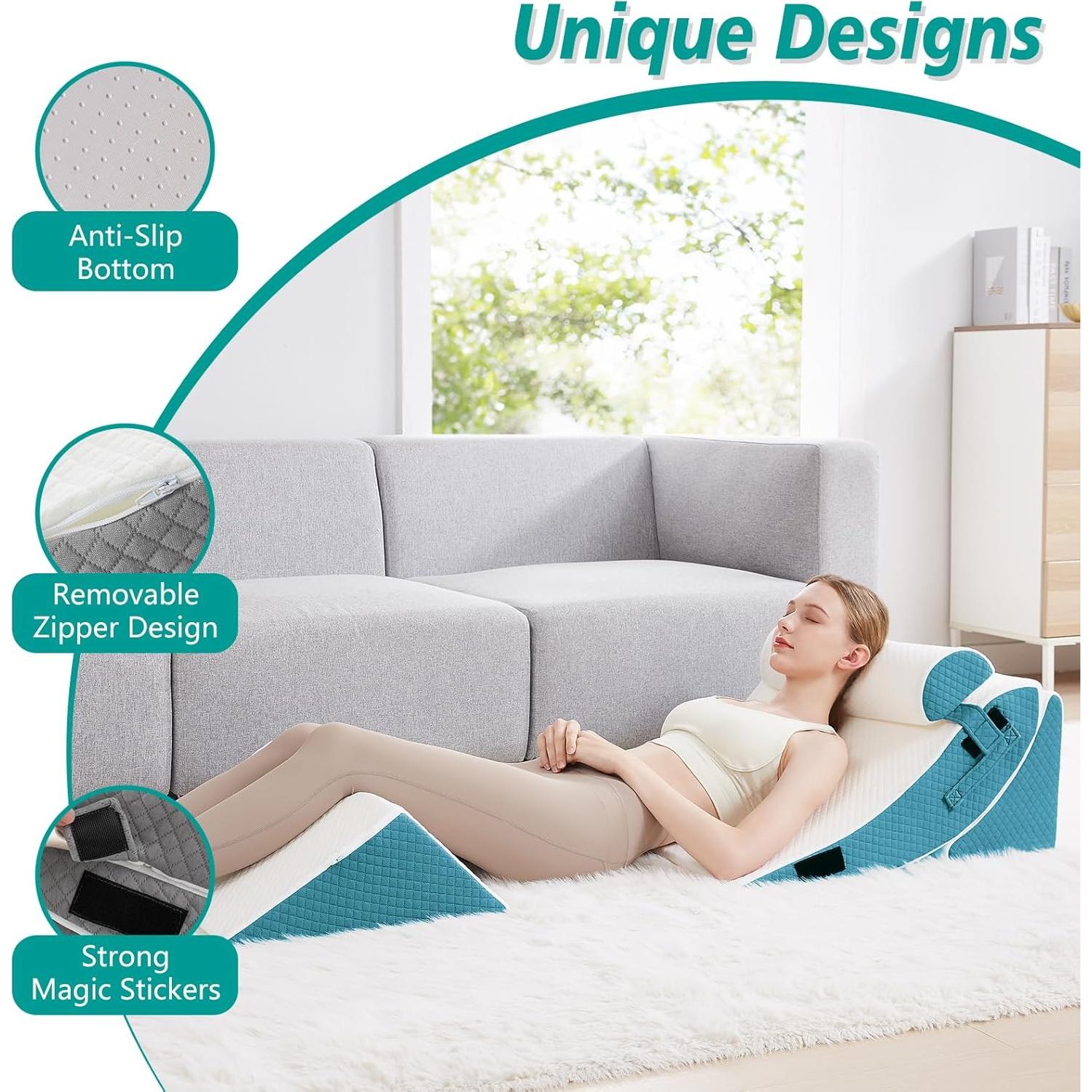 Juego de 4 Almohadas en Cuña Ortopédicas Longering - Alivio Dolor Cuello y Espalda