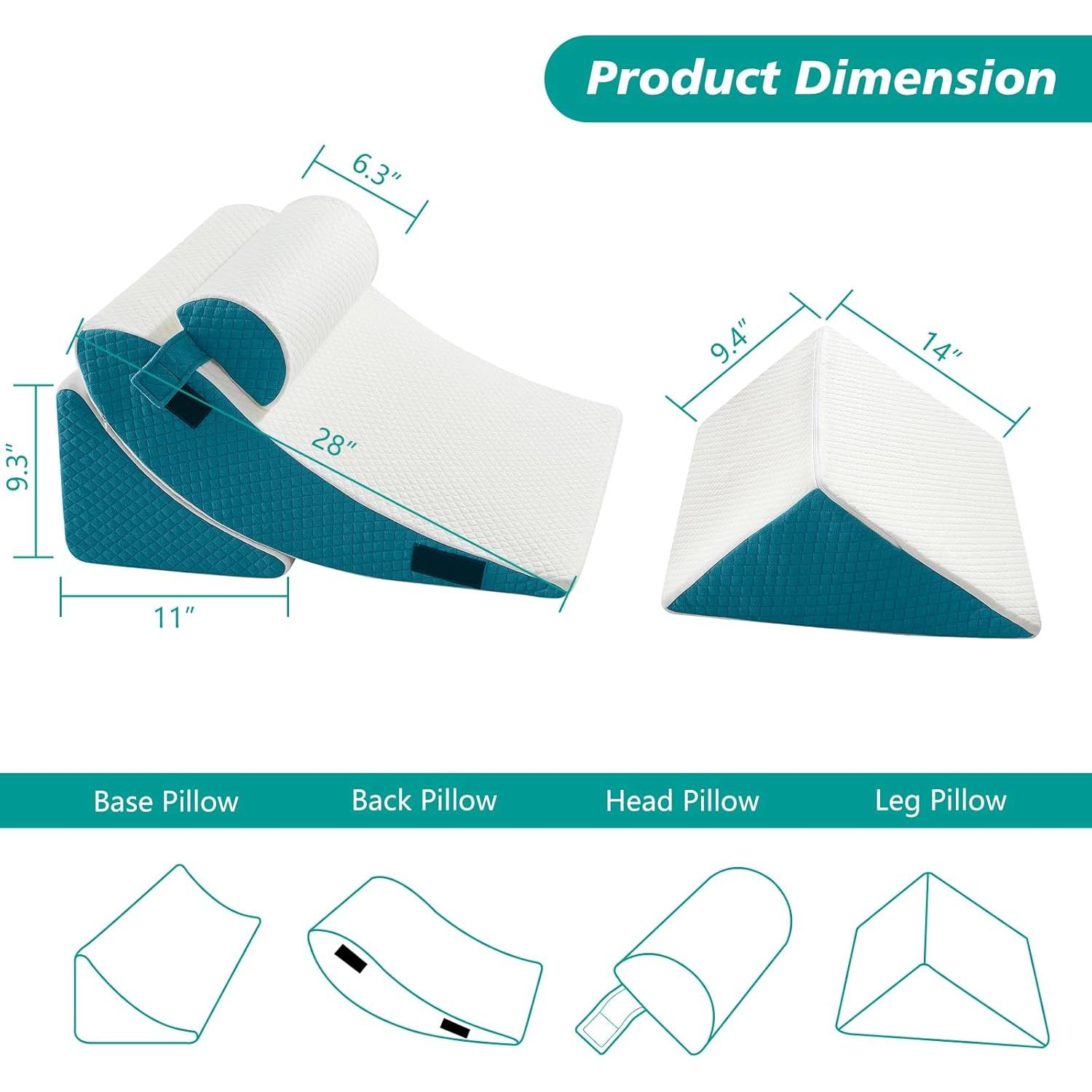 Juego de 4 Almohadas en Cuña Ortopédicas Longering - Alivio Dolor Cuello y Espalda