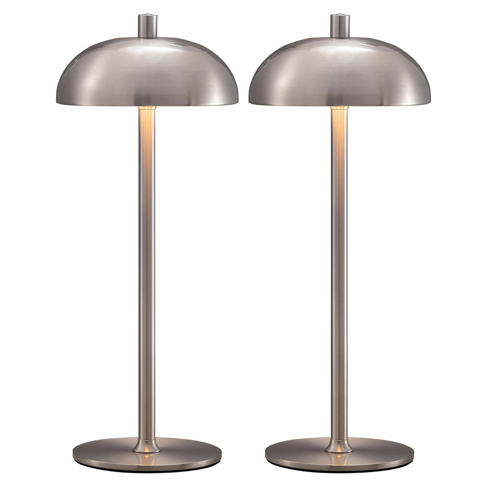 Juego de 2 lámparas de mesa LED recargables 12 cm Níquel