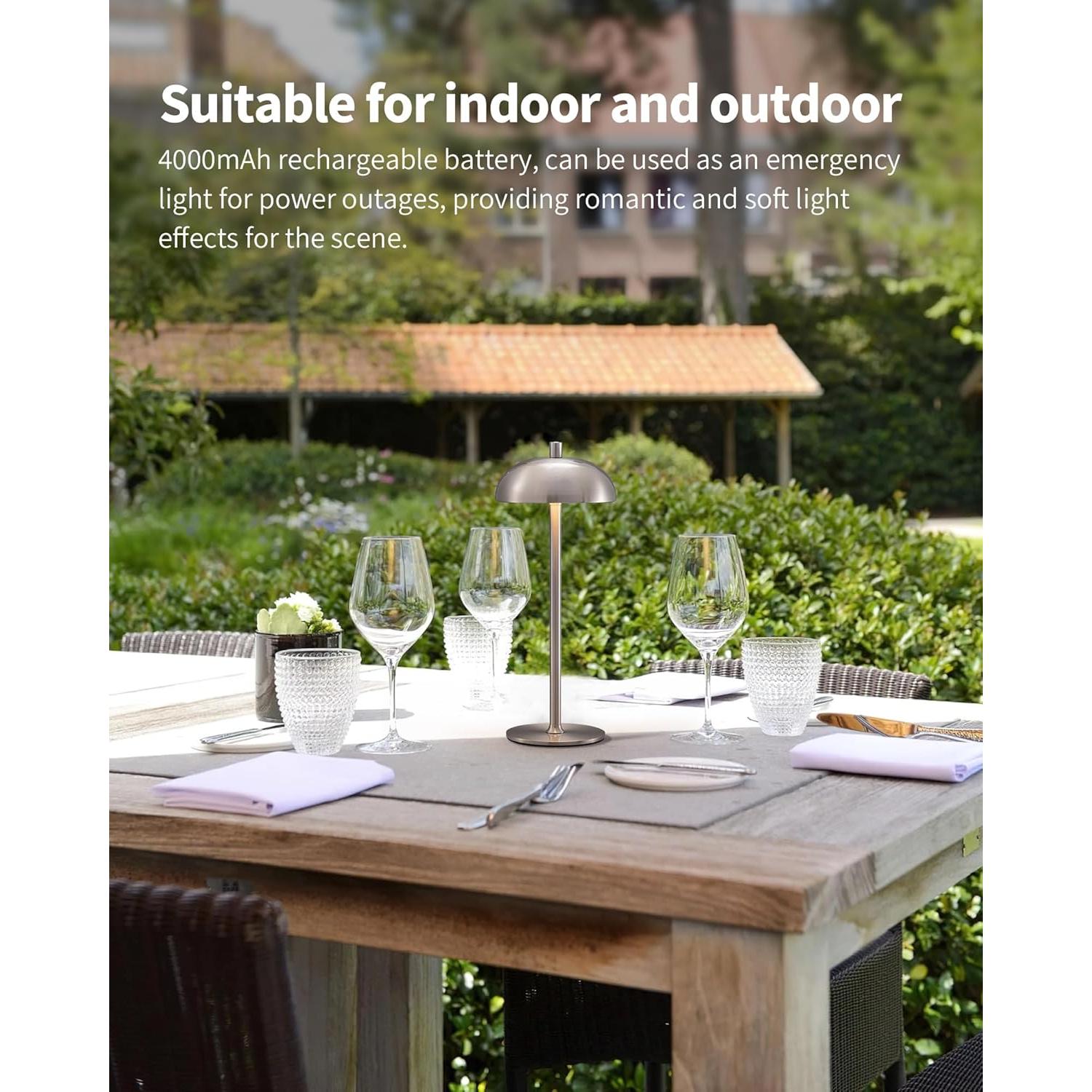 Juego de 2 lámparas de mesa LED recargables 12 cm Níquel