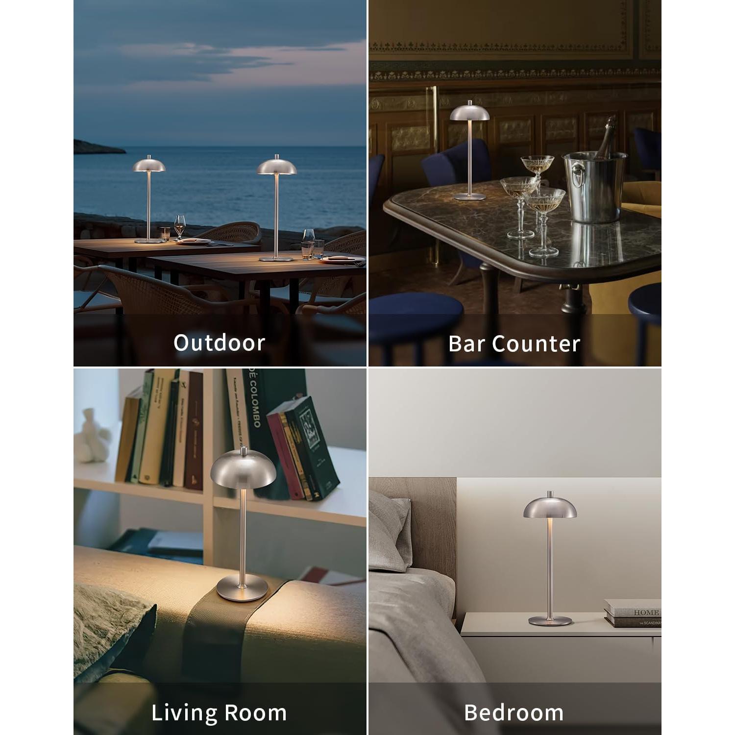 Juego de 2 lámparas de mesa LED recargables 12 cm Níquel