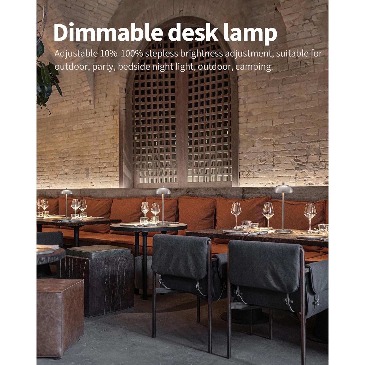 Juego de 2 lámparas de mesa LED recargables 12 cm Níquel