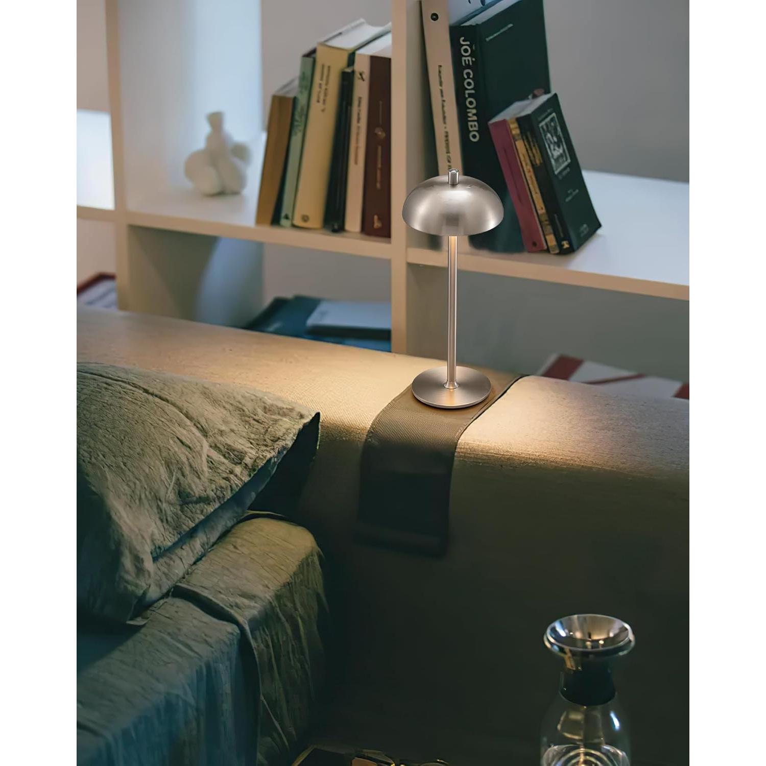 Juego de 2 lámparas de mesa LED recargables 12 cm Níquel