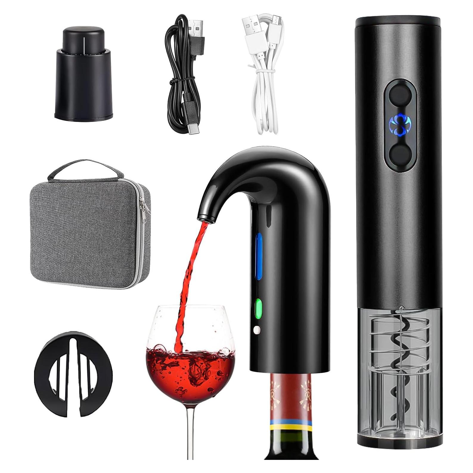 Juego de abridor de vino eléctrico OYNUPIKR con aireador y tapón