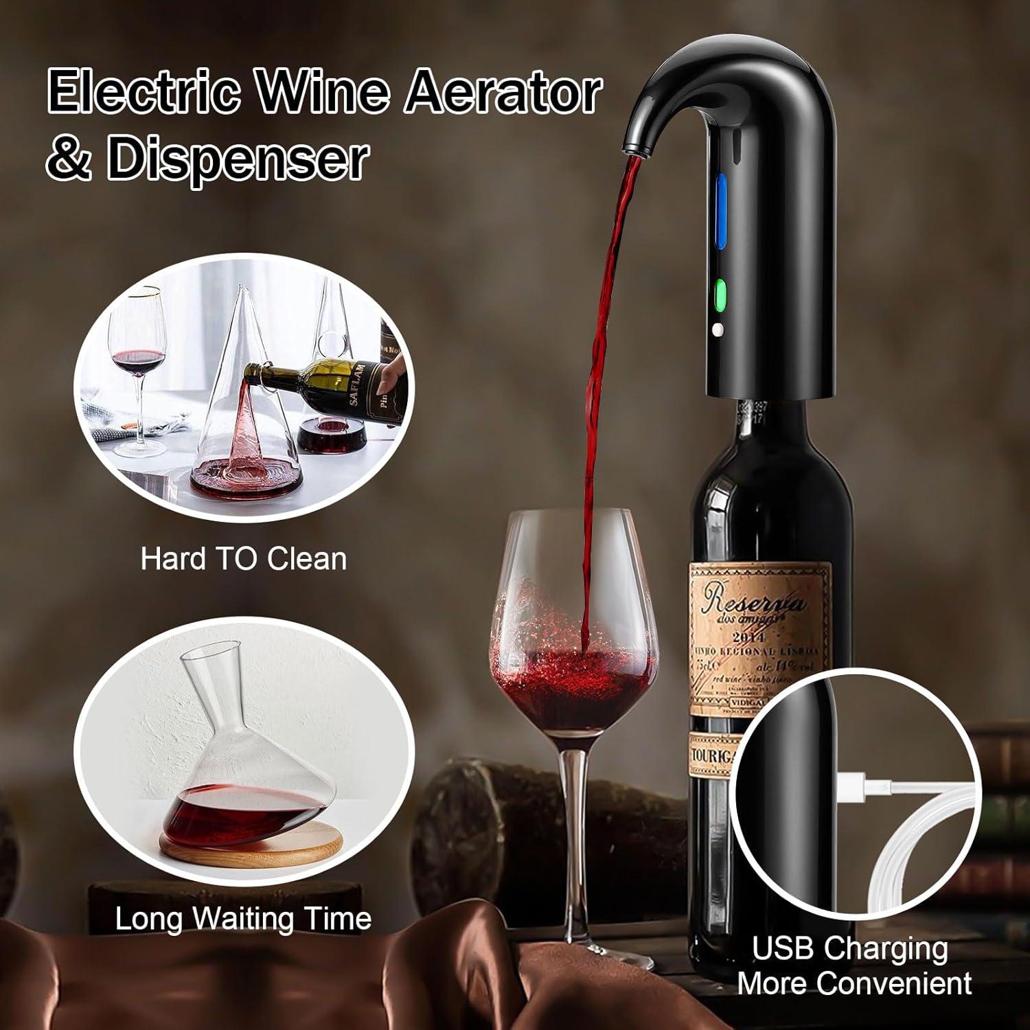 Juego de abridor de vino eléctrico OYNUPIKR con aireador y tapón