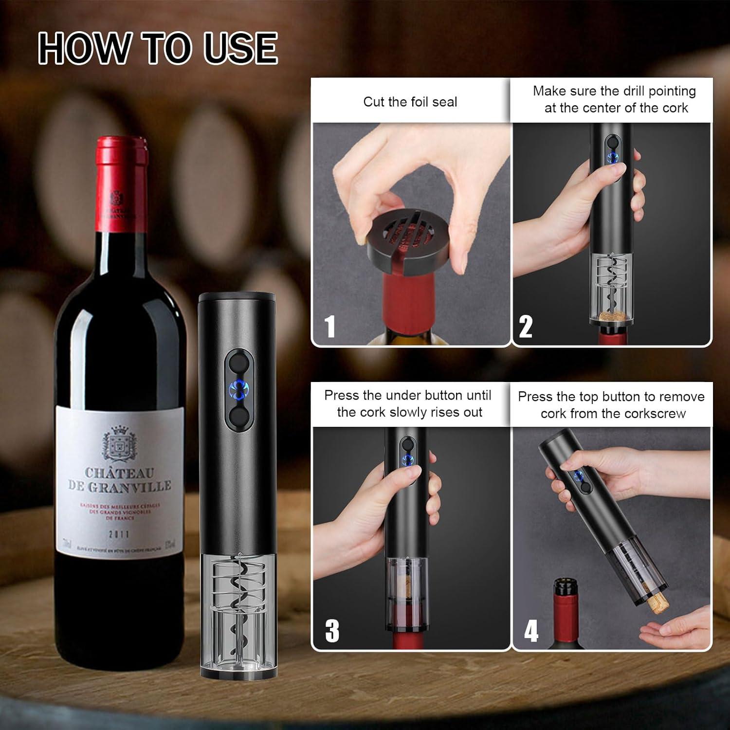 Juego de abridor de vino eléctrico OYNUPIKR con aireador y tapón