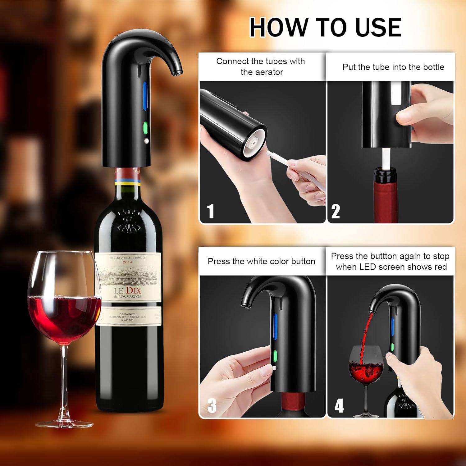 Juego de abridor de vino eléctrico OYNUPIKR con aireador y tapón