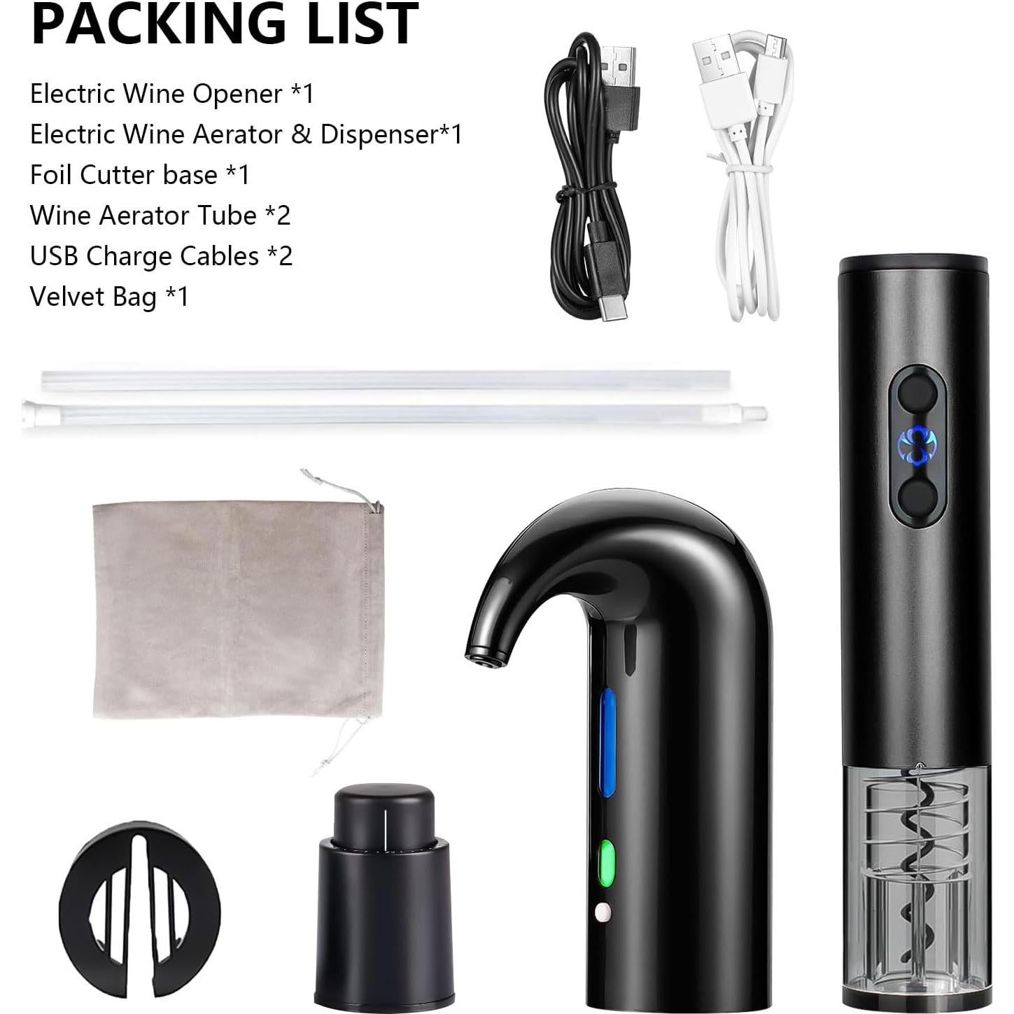 Juego de abridor de vino eléctrico OYNUPIKR con aireador y tapón