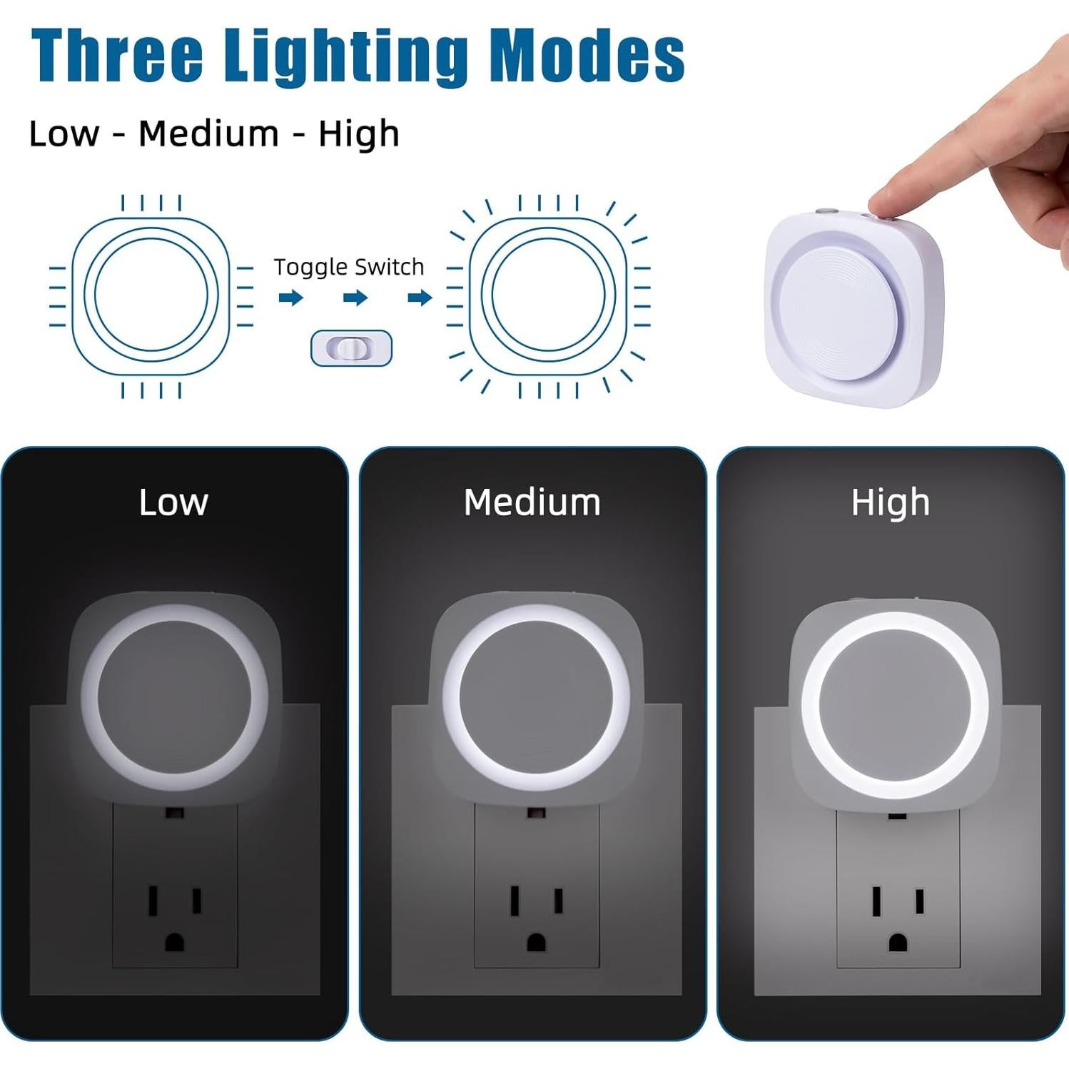 Luces Nocturnas Enchufadas EHENMALOM, Regulables, 4 Pzs, Blanca