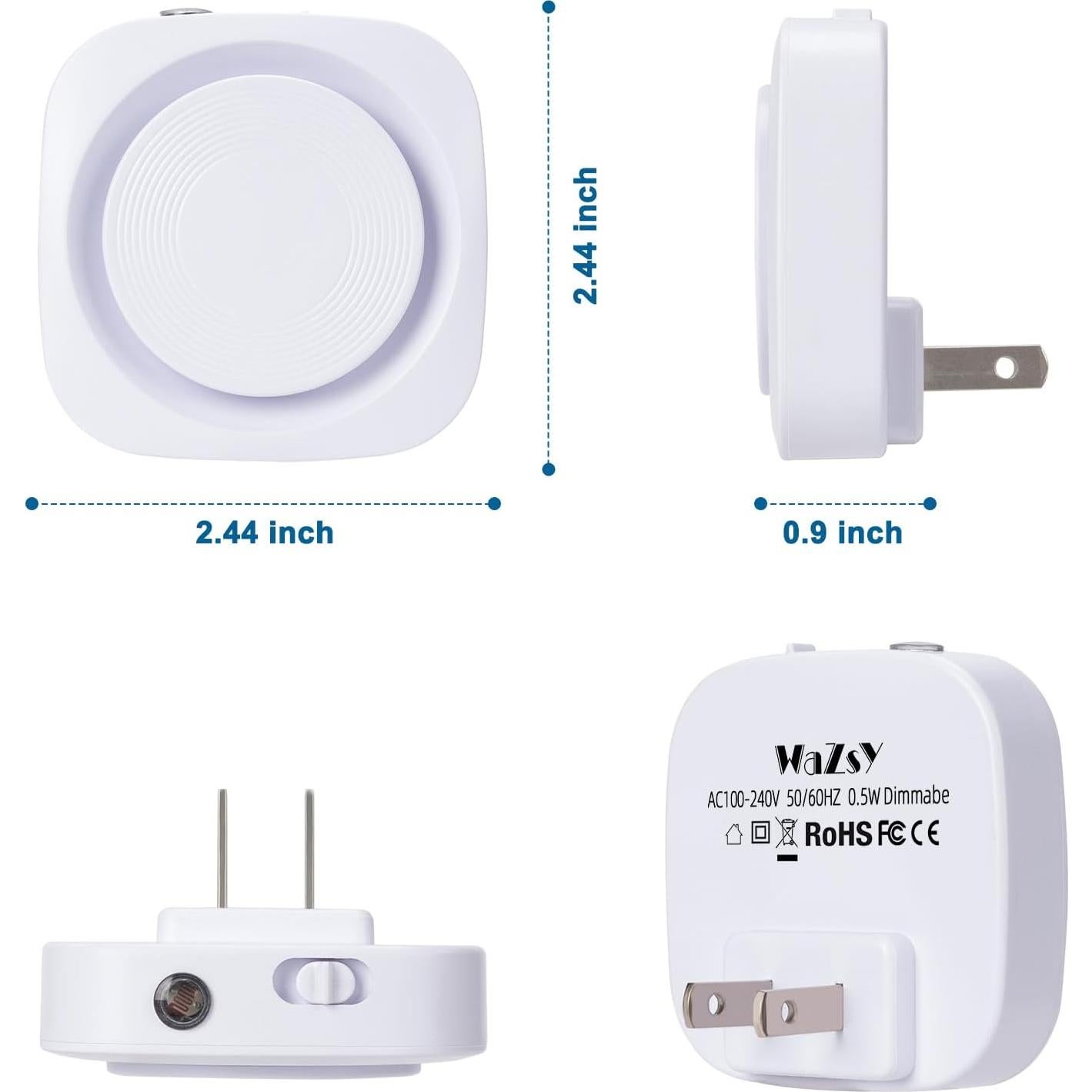Luces Nocturnas Enchufadas EHENMALOM, Regulables, 4 Pzs, Blanca