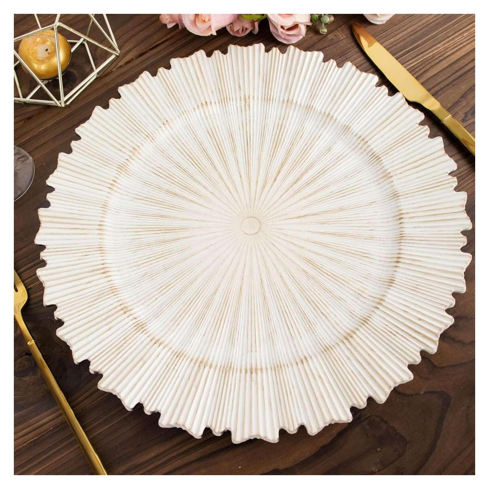 Set de 12 Platos Cargadores TCF Linen 33 cm Acrílico Blanco Antiguo