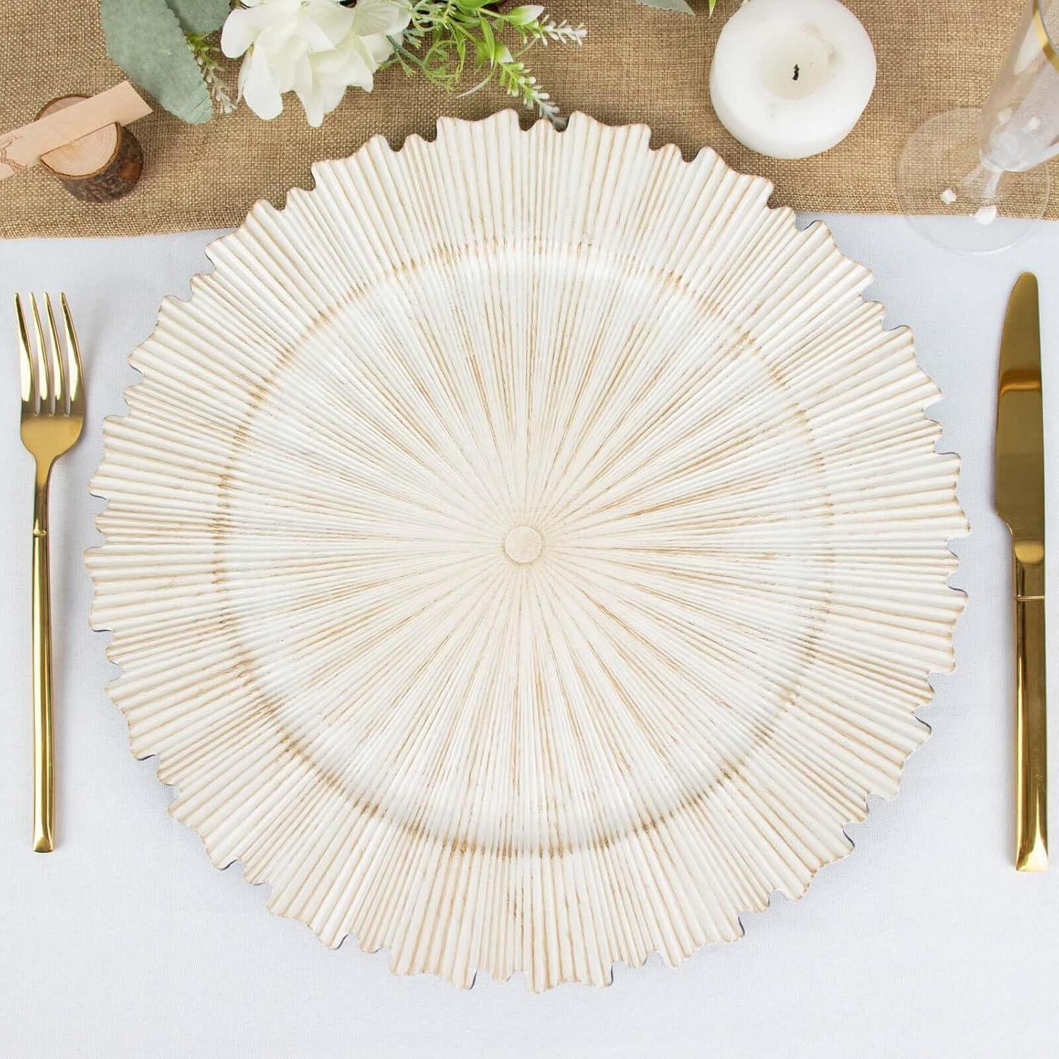 Set de 12 Platos Cargadores TCF Linen 33 cm Acrílico Blanco Antiguo