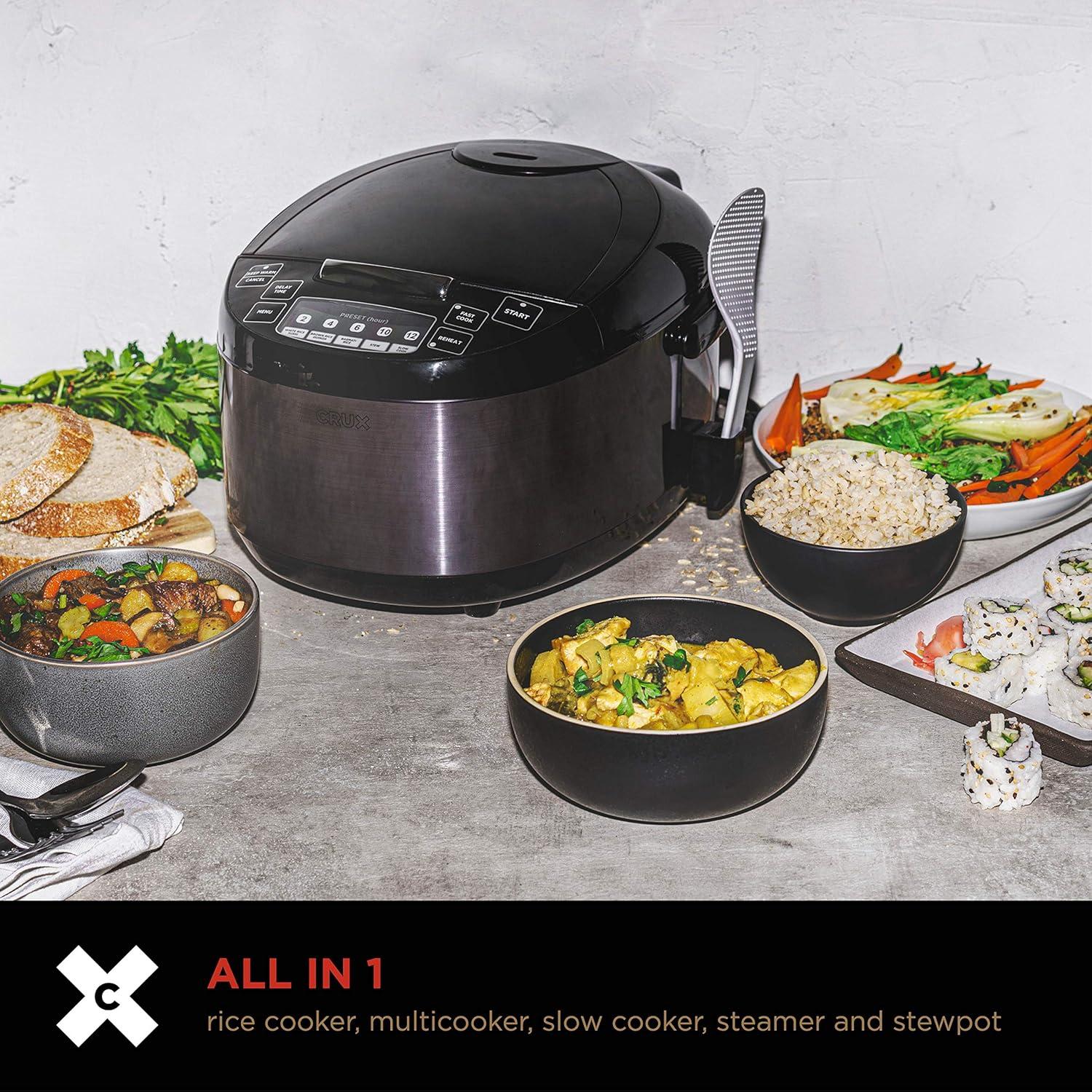 Cocedor de Arroz Crux 12 Tazas, Multi-Cocinero 600W, Negro