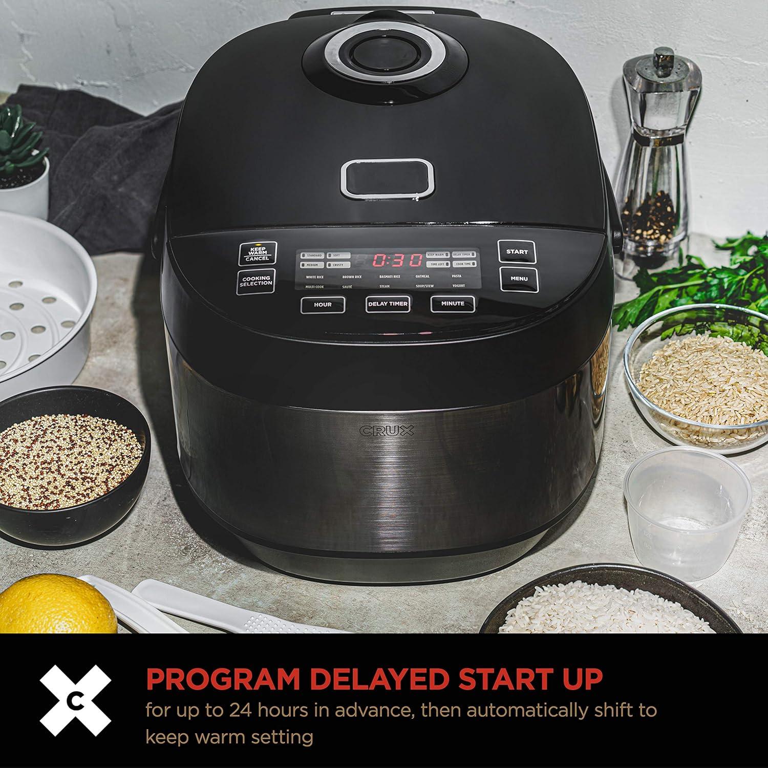 Cocedor de Arroz Crux 12 Tazas, Multi-Cocinero 600W, Negro