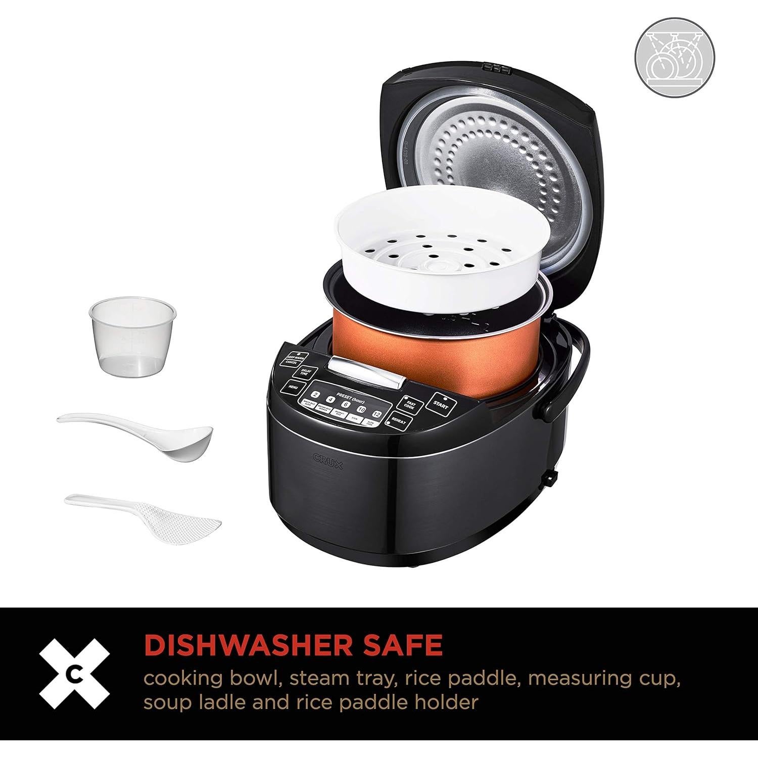 Cocedor de Arroz Crux 12 Tazas, Multi-Cocinero 600W, Negro