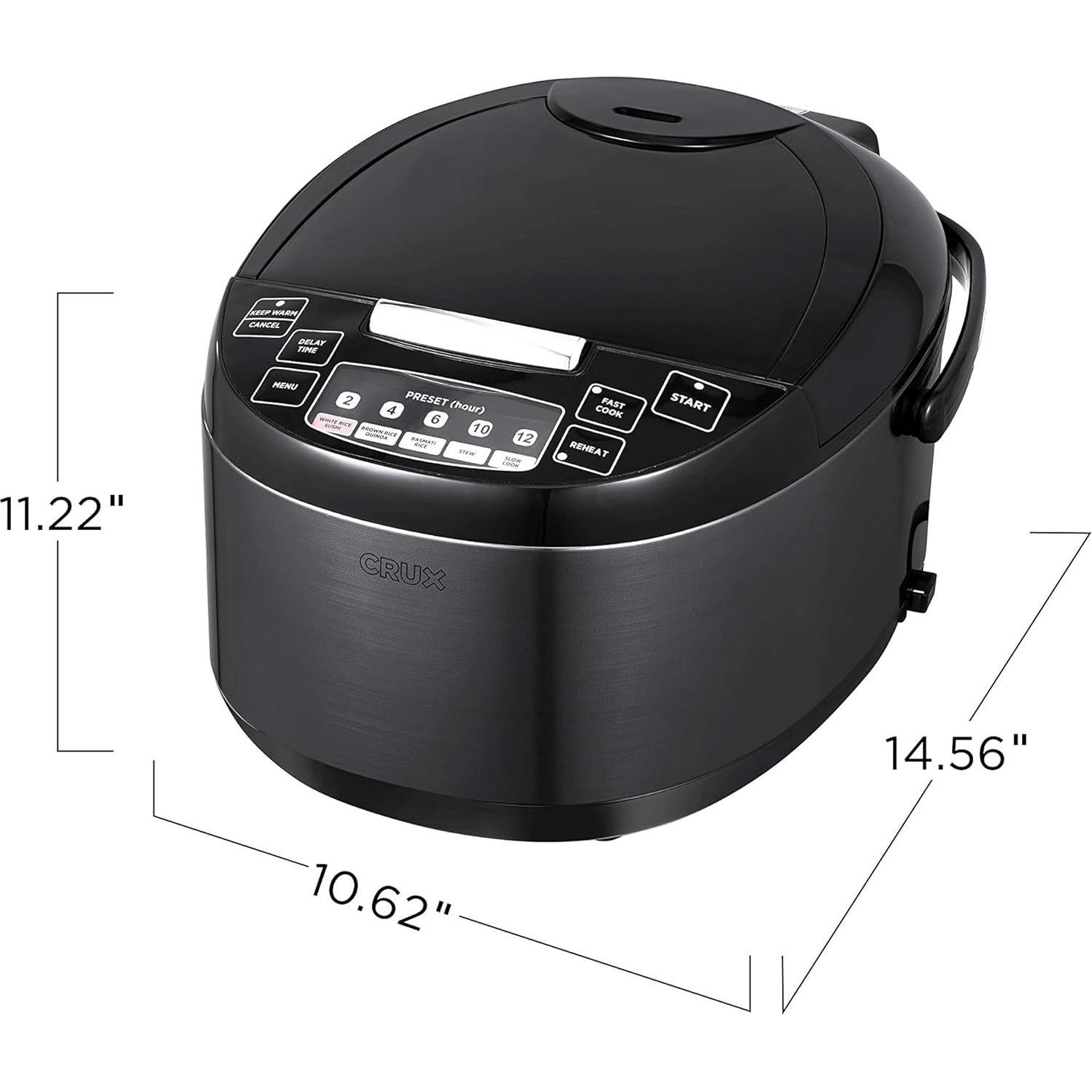 Cocedor de Arroz Crux 12 Tazas, Multi-Cocinero 600W, Negro