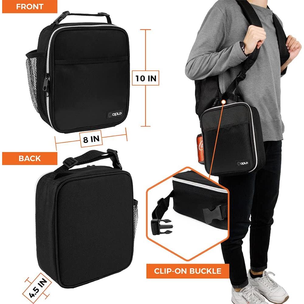 Caja de Almuerzo Aislada OPUX Negra 8L para Niños y Adultos