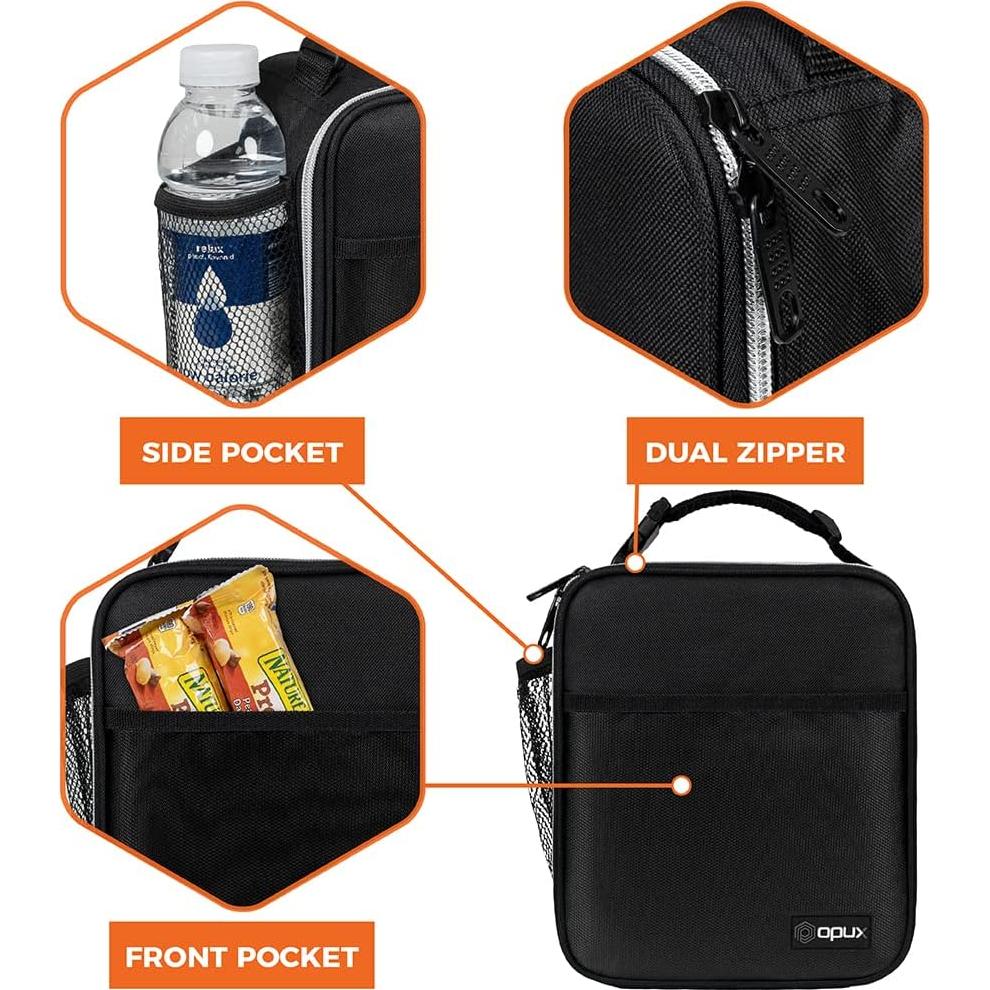 Caja de Almuerzo Aislada OPUX Negra 8L para Niños y Adultos