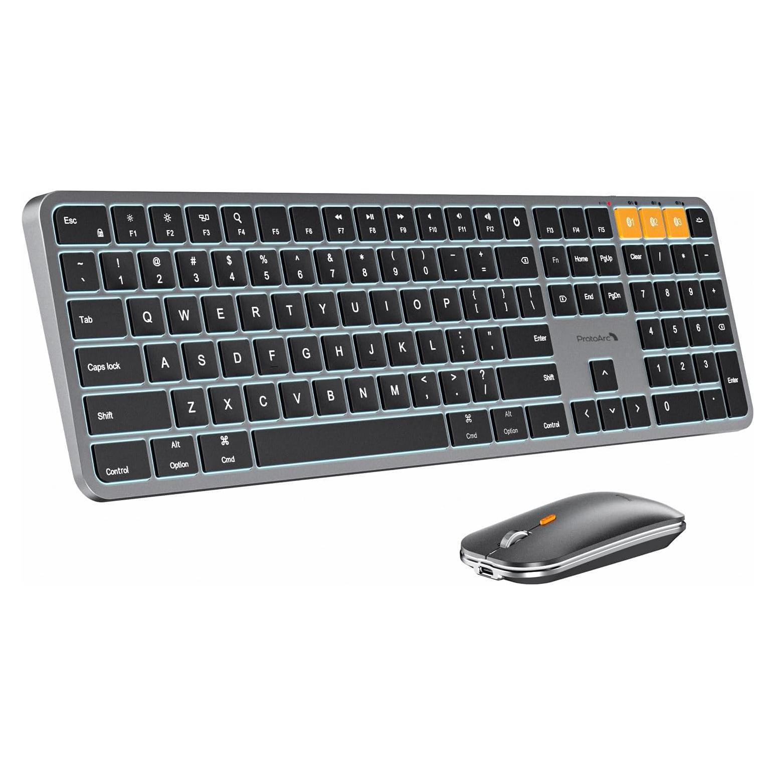 Teclado y Ratón Bluetooth Retroiluminados ProtoArc KM100-A para Mac