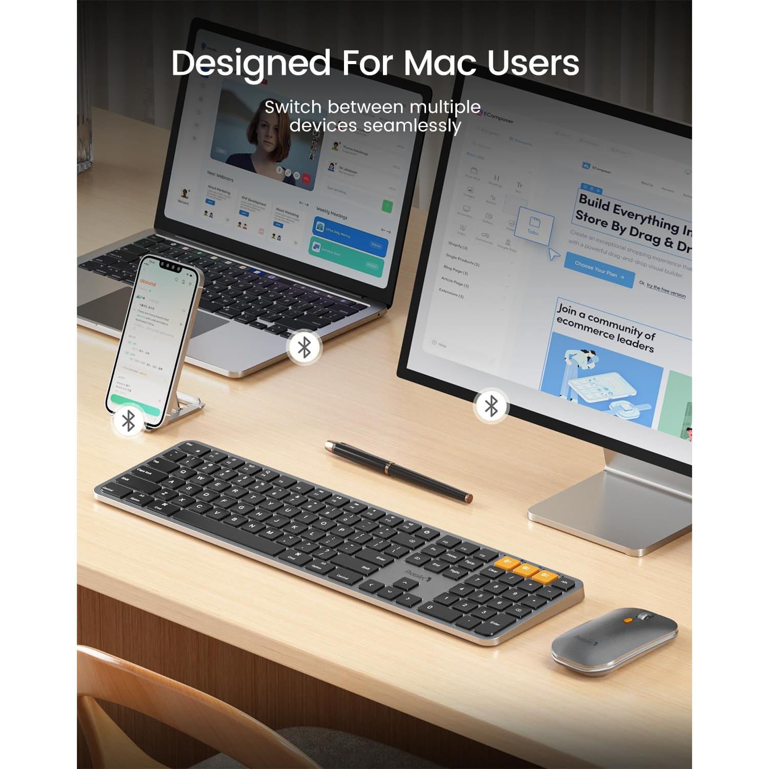 Teclado y Ratón Bluetooth Retroiluminados ProtoArc KM100-A para Mac