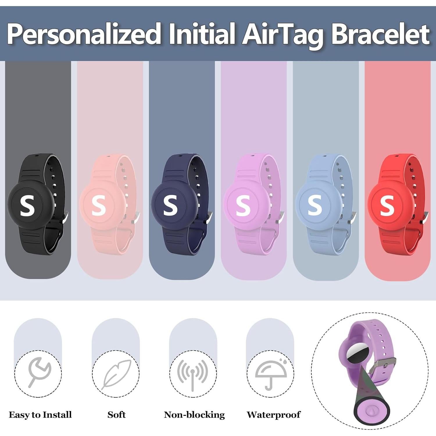 Pulsera AirTag Impermeable Tyanuzz para Niños con Iniciales