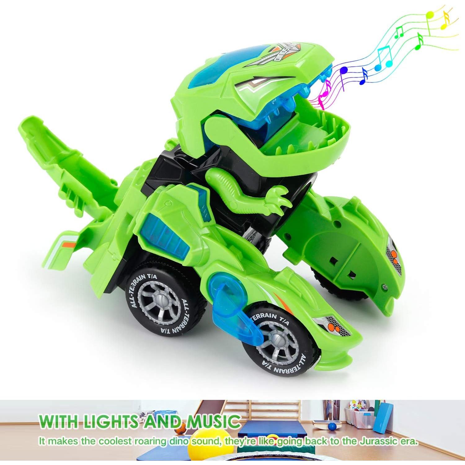Coche Transformador LED Dinosaurio Sunnhan Verde 2 en 1