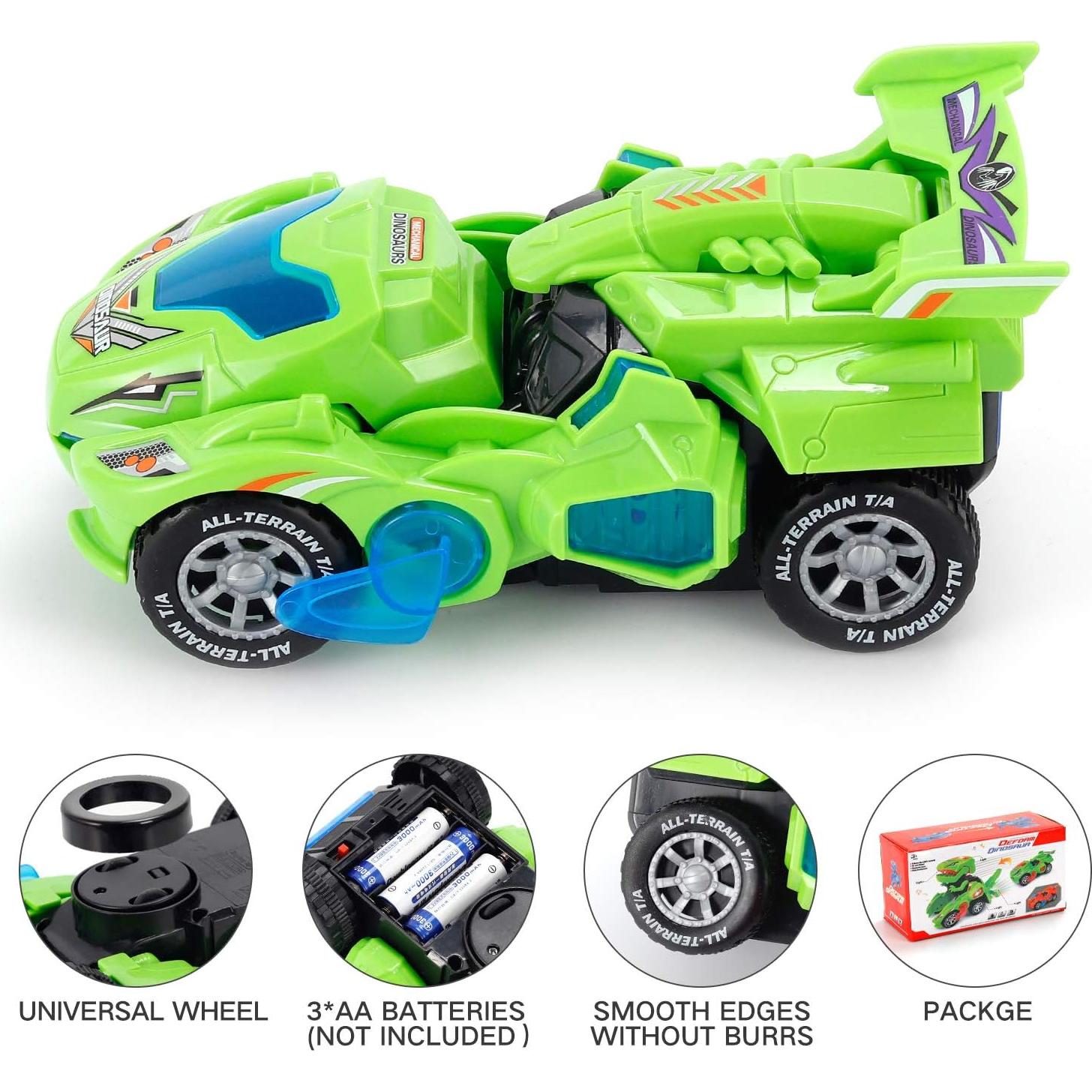 Coche Transformador LED Dinosaurio Sunnhan Verde 2 en 1
