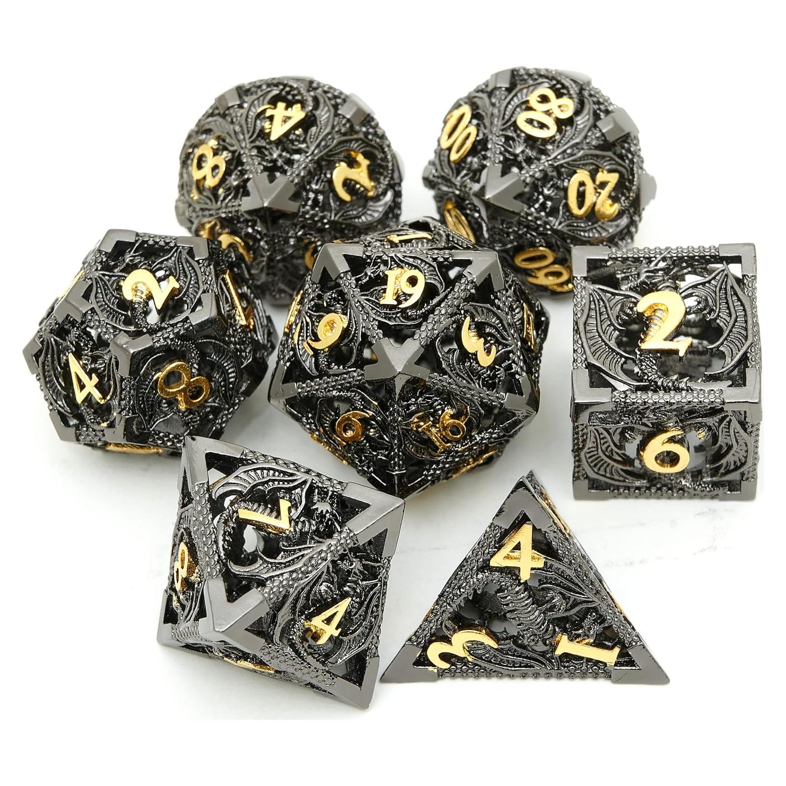 Set de Dados de Metal DND 7 Piezas UONUOT Negro/Dorado