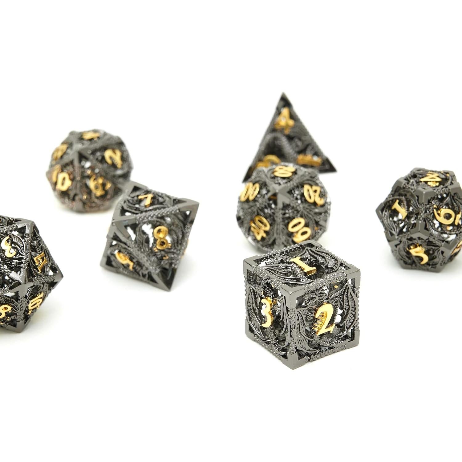 Set de Dados de Metal DND 7 Piezas UONUOT Negro/Dorado