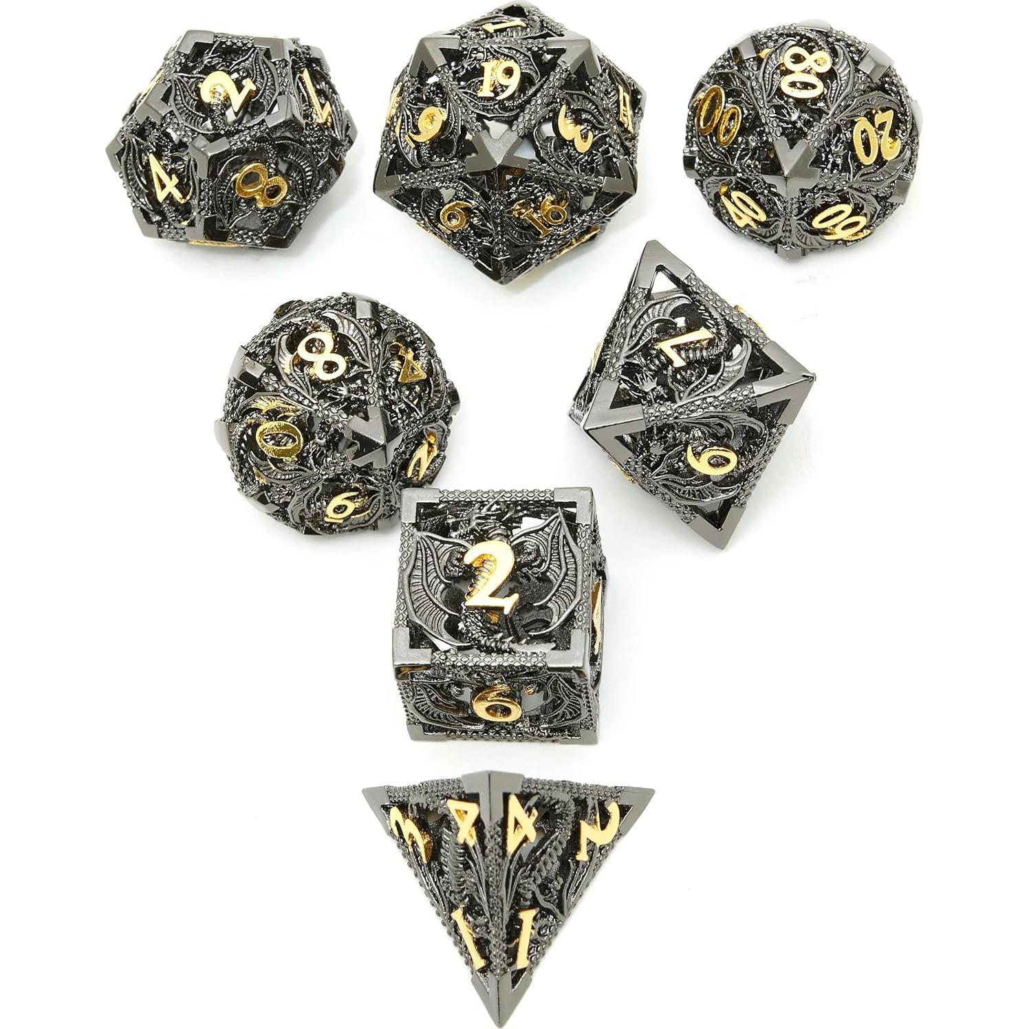 Set de Dados de Metal DND 7 Piezas UONUOT Negro/Dorado