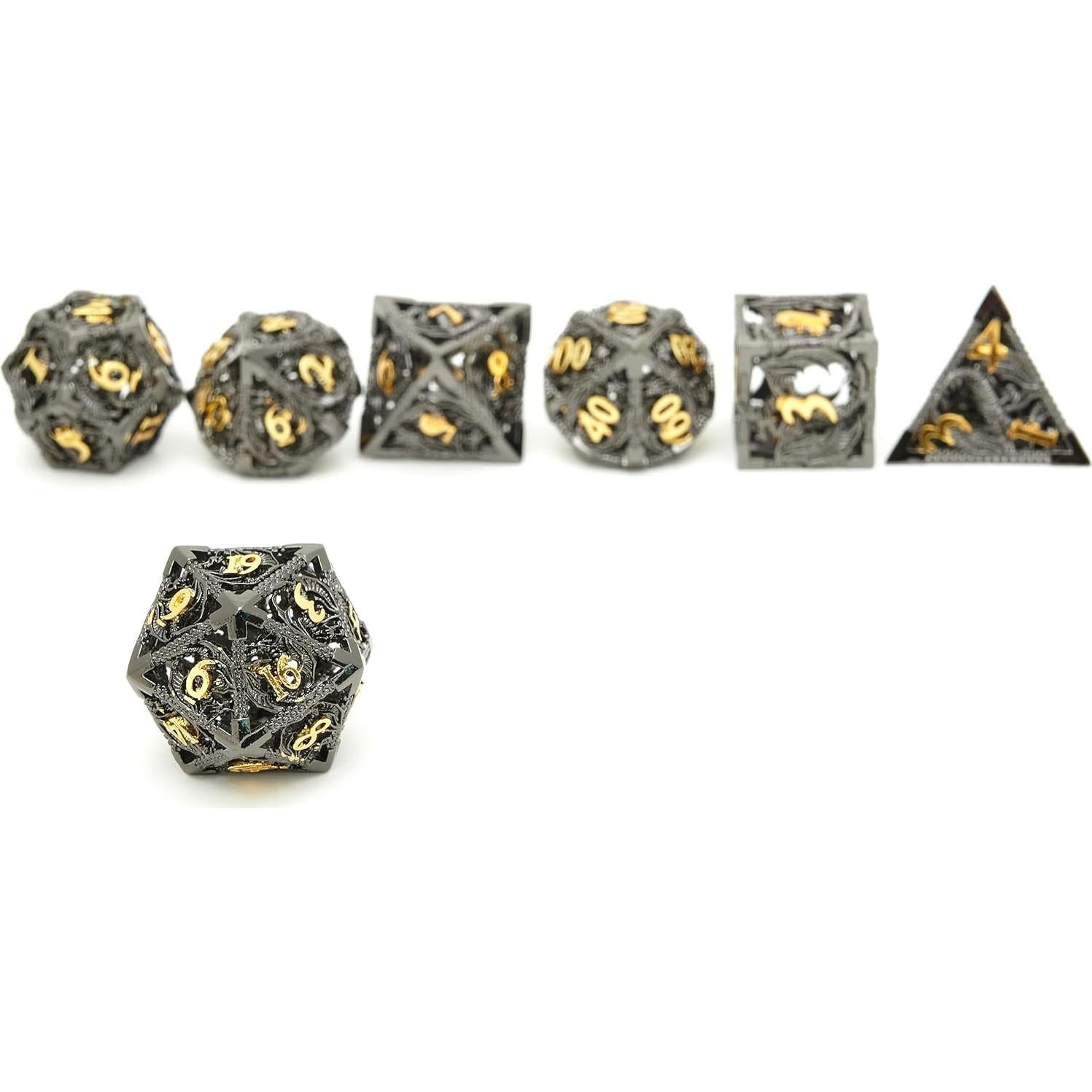 Set de Dados de Metal DND 7 Piezas UONUOT Negro/Dorado