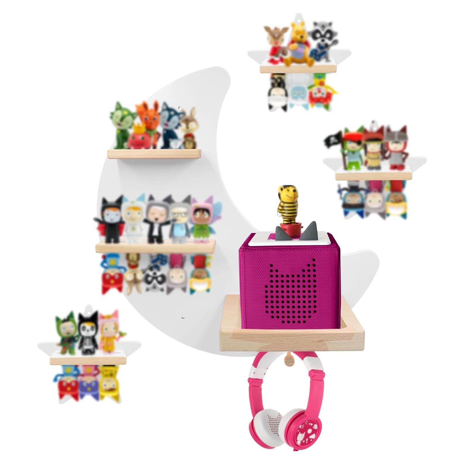 Estante Flotante de Madera Taladad para Toniebox - Luna Blanca