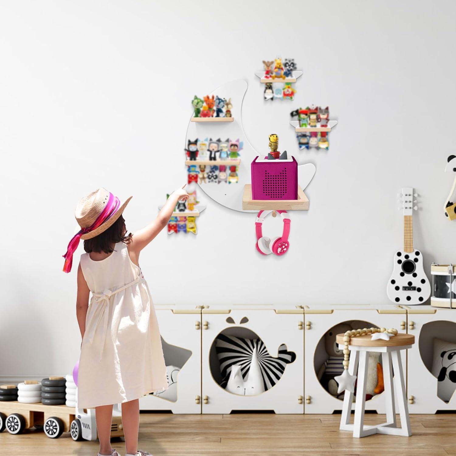 Estante Flotante de Madera Taladad para Toniebox - Luna Blanca