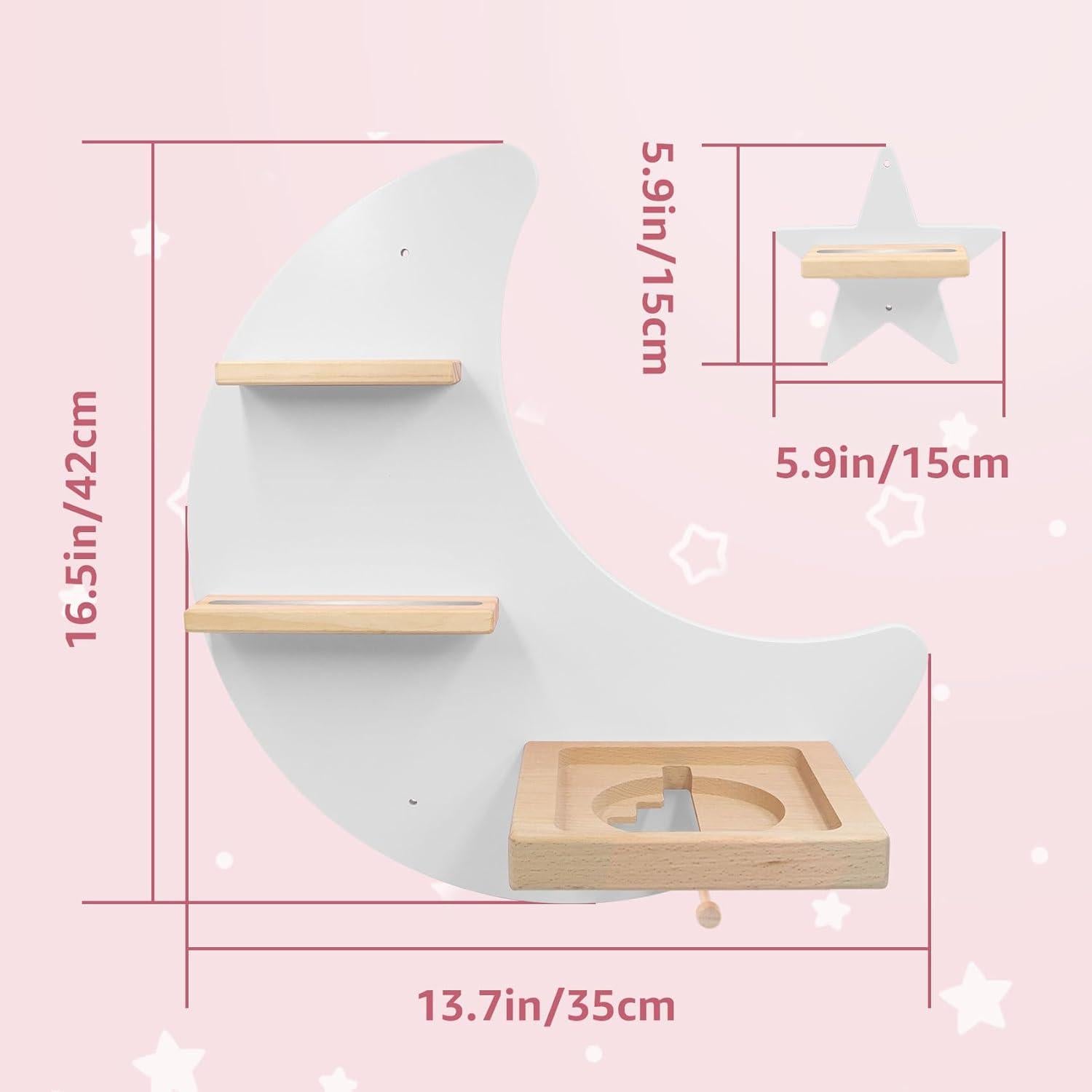 Estante Flotante de Madera Taladad para Toniebox - Luna Blanca