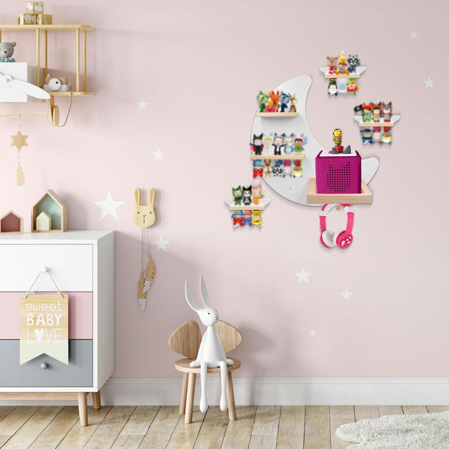 Estante Flotante de Madera Taladad para Toniebox - Luna Blanca