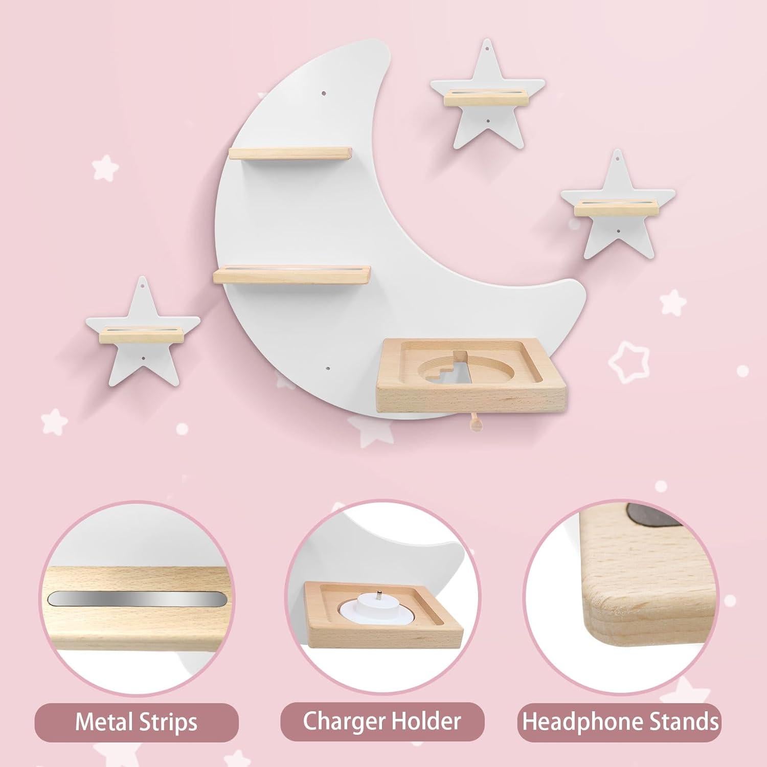 Estante Flotante de Madera Taladad para Toniebox - Luna Blanca