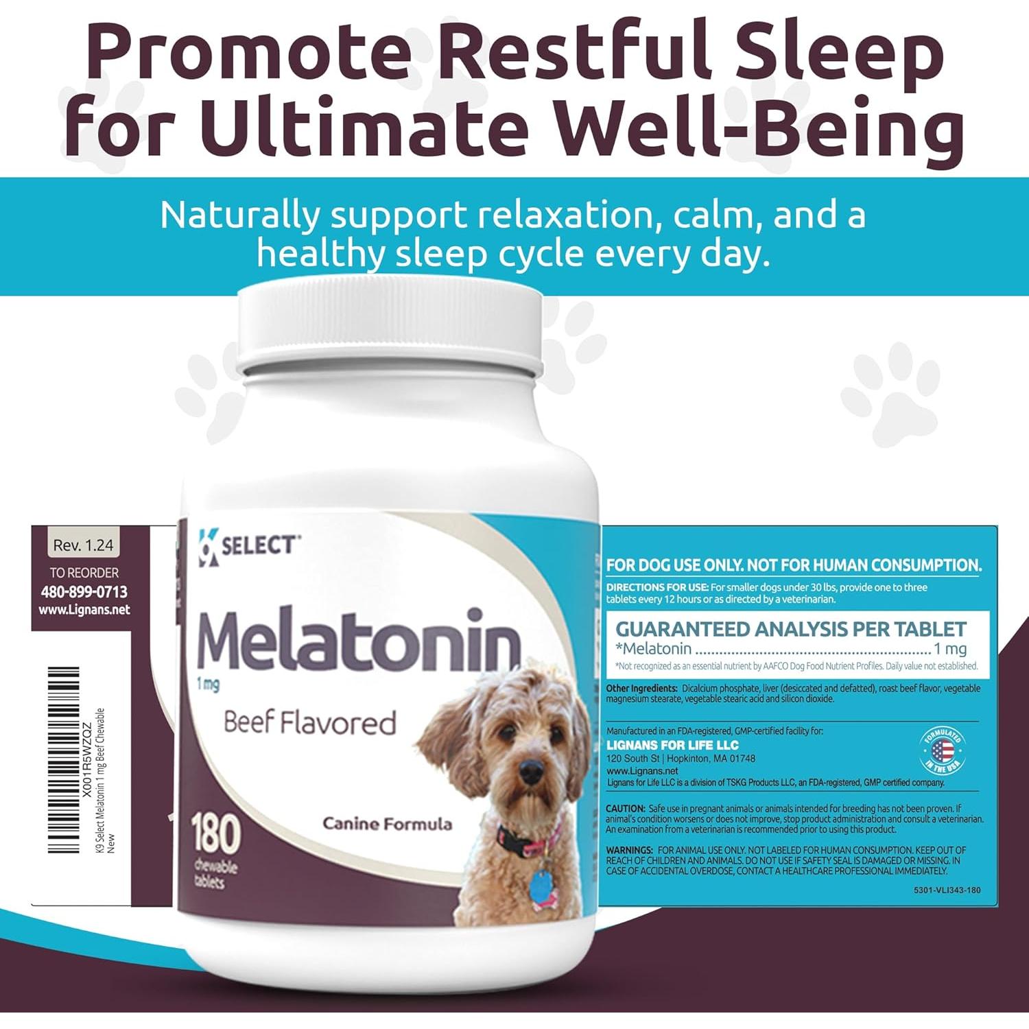 K9 Select Melatonina para Perros Pequeños - 180 Tabletas Masticables de 1 mg