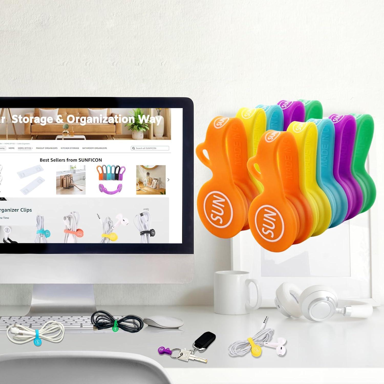 Clips Organizadores de Cable SUNFICON - Paquete de 10 Multicolor