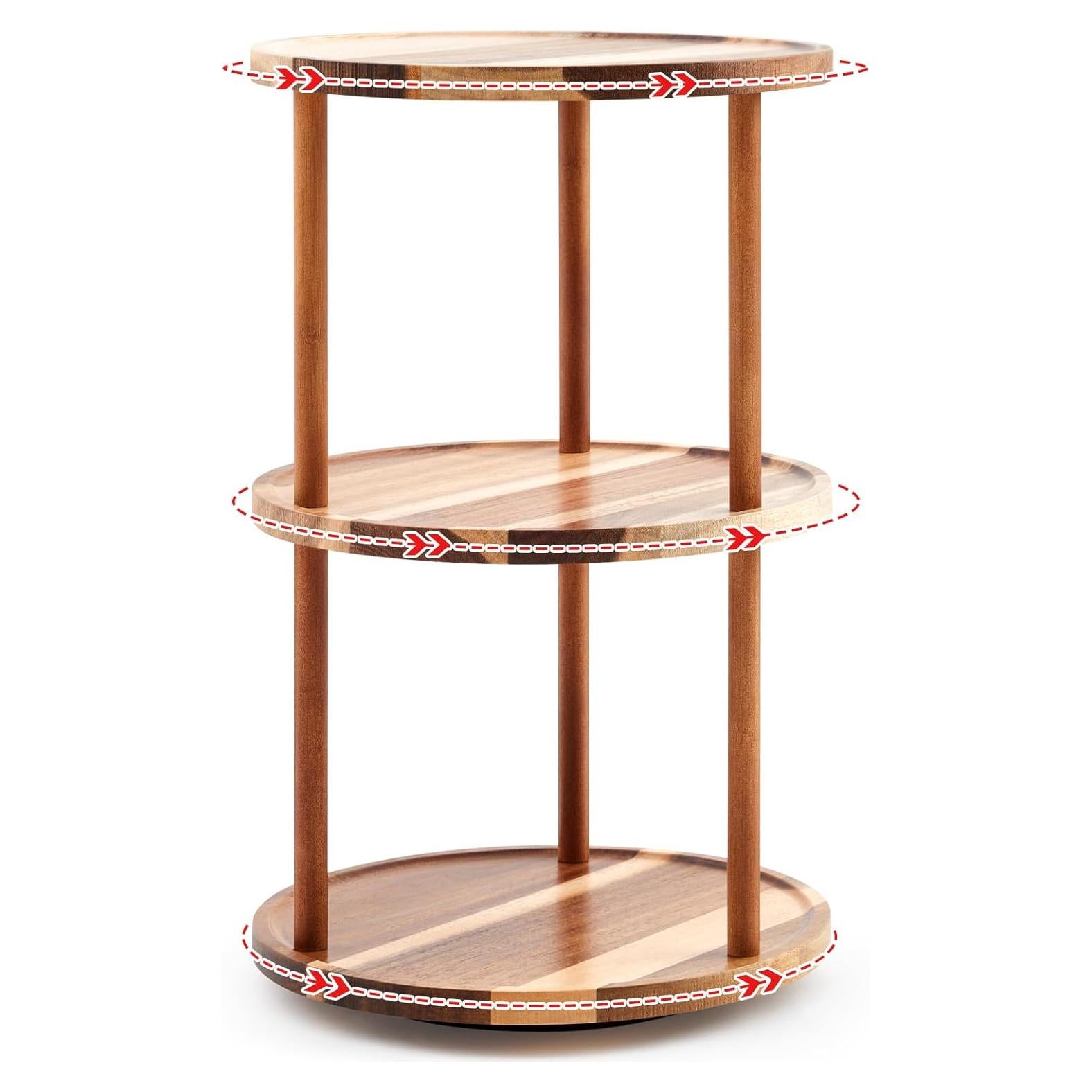 Organizador Giratorio de Madera Acacia 3 Niveles 22.86x22.86x45 cm